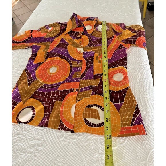 Vintage 1960's "Aladdin" Women's art deco disco Button Down Shirt Psychedelic - Picture 12 of 16